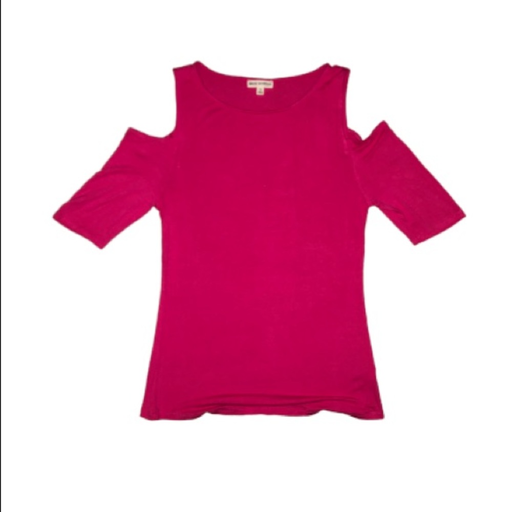 Zenana outfitters hot pink cold shoulder top